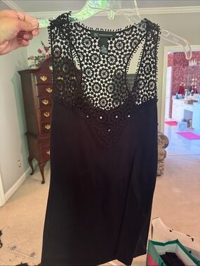 INC International Concepts Black Crochet Lace Tank Top